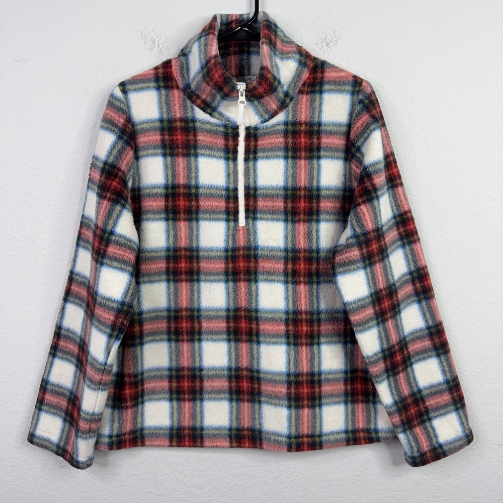 J.Crew Jacket Womens M Tarten Plaid Fleece Zip Pullover Cozy Ski Cabin Preppy